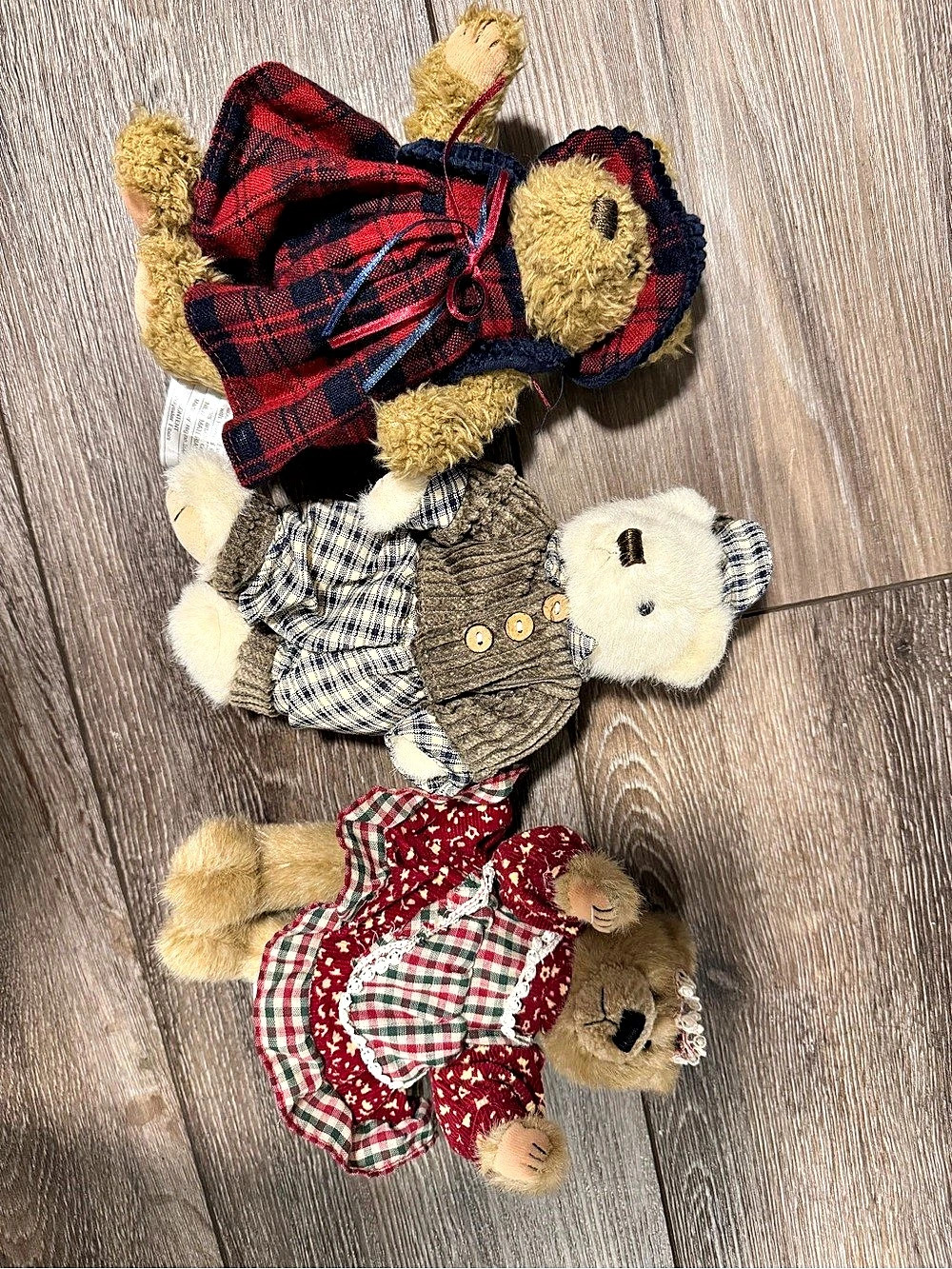 Set of 3 vintage Teddy Bears in Red & Gray